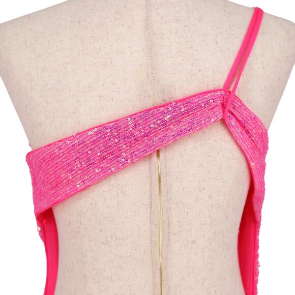 La Femme Women Pink Sequin Formal One-Shoulder Open Back Long Prom Dress Size 8 - Picture 5 of 6